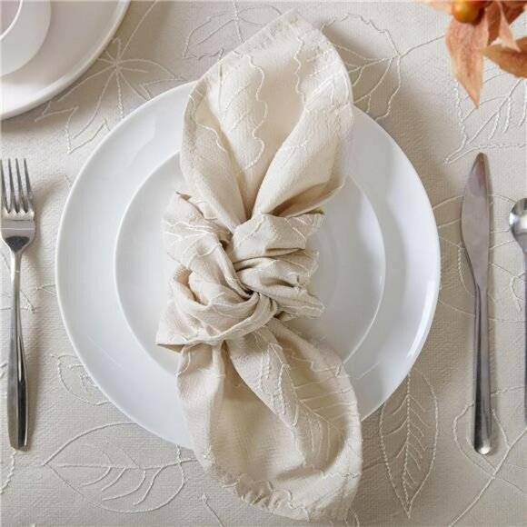 Set of 6 jacquard cloth napkins taupe wrinkle resistant dining holiday wedding 1 - Picture 4 of 5